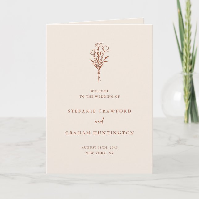Boho Minimalist Botanicals Terracotta Wedding Programme (Front)