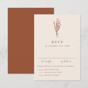 Boho Minimalist Botanicals Terracotta Wedding RSVP Card