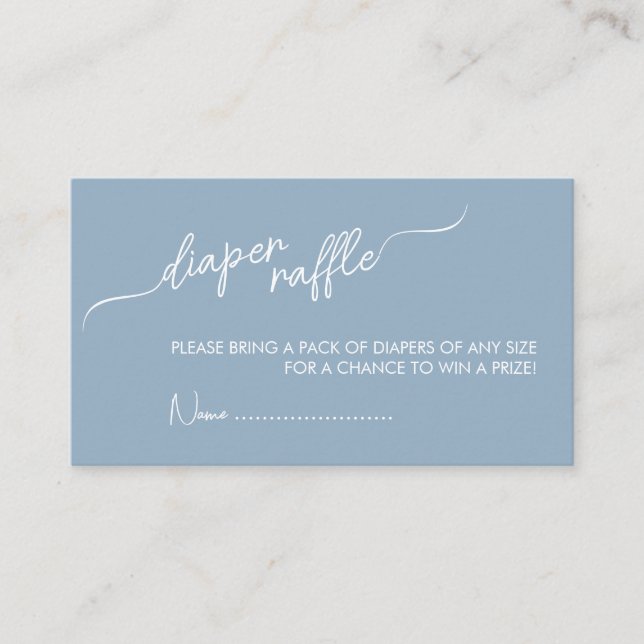 Boho Minimalist Boy Blue Diaper Raffle Baby Shower Enclosure Card (Front)