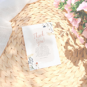 Boho Minimalist Brushstroke Floral Bridal Shower Thank You Card