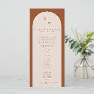 Boho Minimalist Burnt Orange Wedding Bar Menu