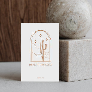 Boho Minimalist Cactus Line Art Logo Terracotta  Business Card