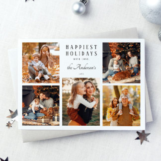Boho Minimalist Christmas 5 Photo Collage Holiday Card