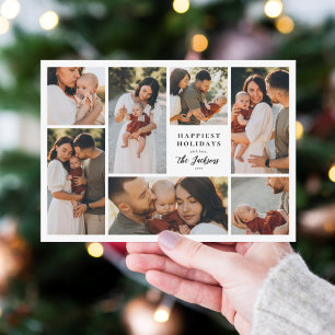 Boho Minimalist Christmas 7 Photo Collage Holiday Card
