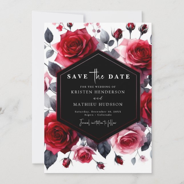 Boho Minimalist Crimson Red Wedding Save The Date (Front)