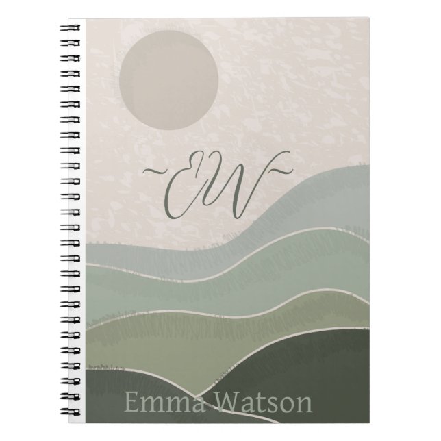 Boho Minimalist, Custom Logo Monogram Script Name  Notebook (Front)