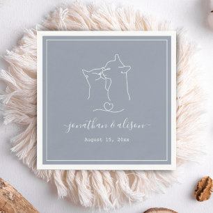 Boho Minimalist Dusty Blue Cat Engagement Wedding  Napkin