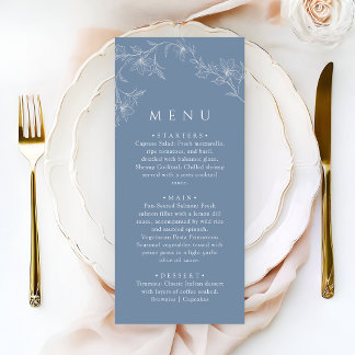 Boho Minimalist Dusty Blue Wedding Dinner Menu