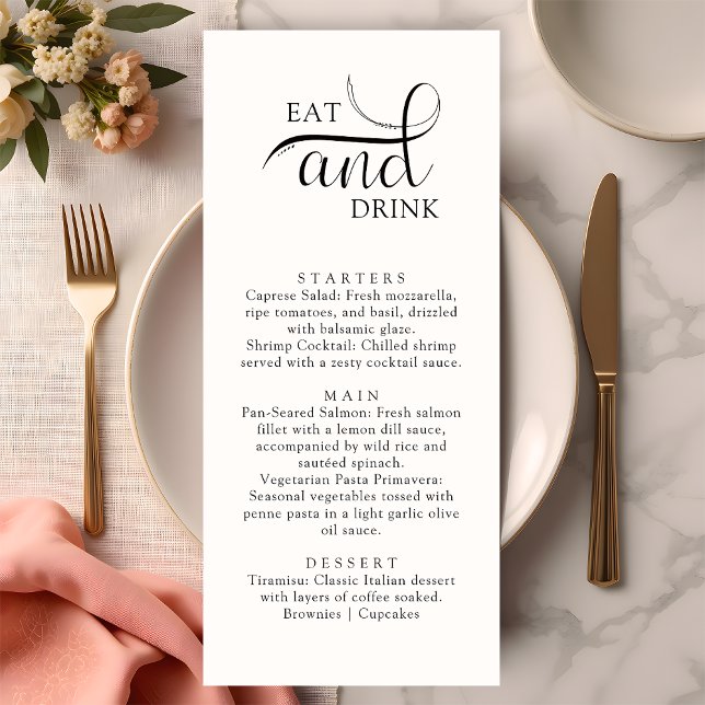 Boho Minimalist Eat and Drink Wedding Menu Cards (Creator Uploaded)