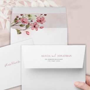 Boho minimalist elegant pink floral wedding  envelope