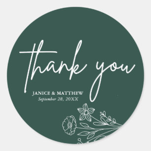 Boho Minimalist Emerald Thank You Wedding Favour Classic Round Sticker