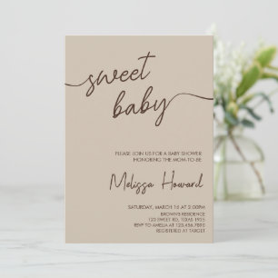 Boho Minimalist Gender Neutral Brown Baby Shower  Invitation