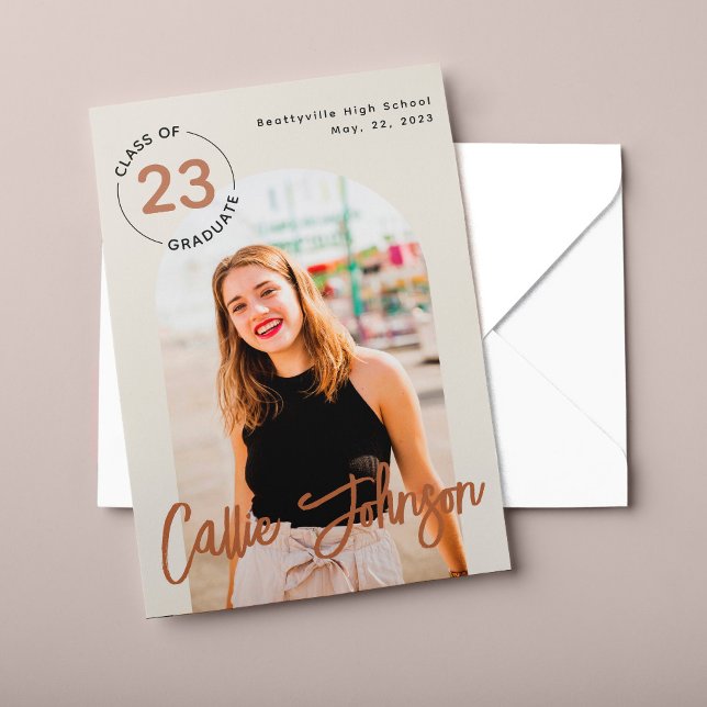 Boho Minimalist Graduation Photo Announcement Card (Creator Uploaded)