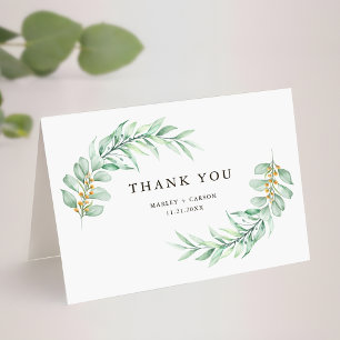 Boho Minimalist Greenery Foliage Wedding Folded Thank You Card