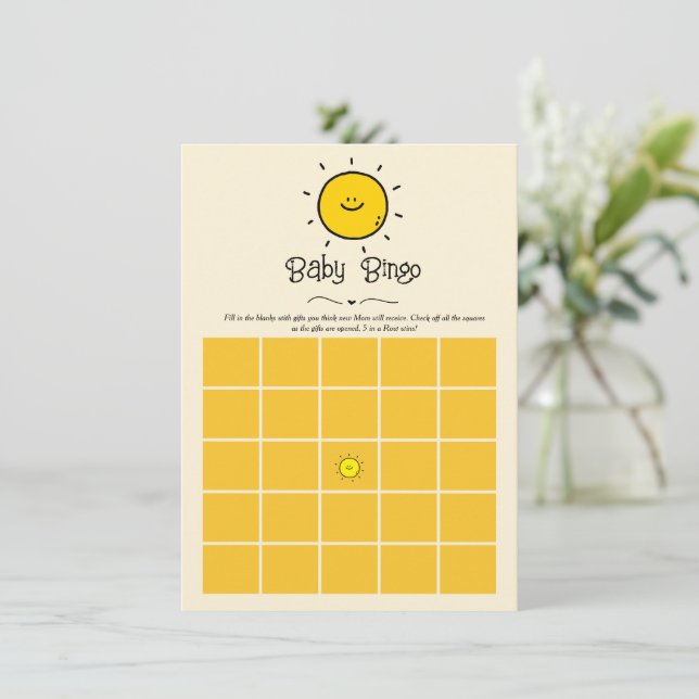 Boho Minimalist Here Comes the Son Baby Bingo Game Invitation (Standing Front)