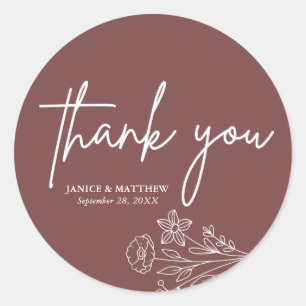 Boho Minimalist Mauve Thank You Wedding Favour Classic Round Sticker