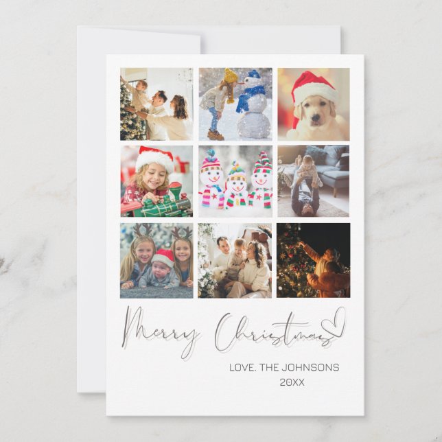 Boho Minimalist Merry Christmas 10 Photo Collage  Holiday Card (Front)