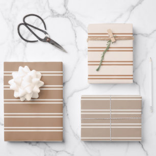 Boho Minimalist Modern Brown Gender Neutral Stripe Wrapping Paper Sheet