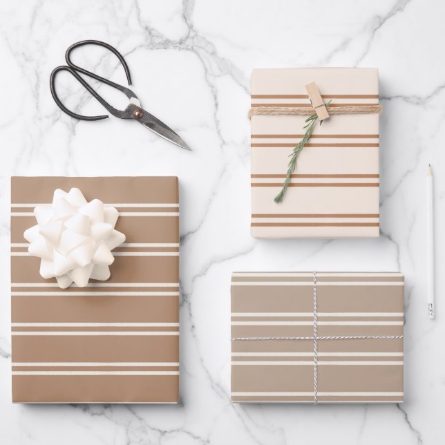 Boho Minimalist Modern Brown Gender Neutral Stripe Wrapping Paper Sheet (Front)
