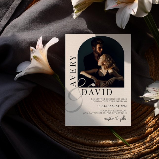 Boho Minimalist Modern Wedding Photo Arched Invitation (Creator Uploaded)