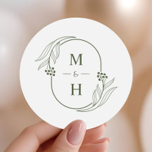 Boho Minimalist Monogram  Olive Green Wedding 