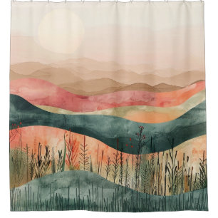 Boho Minimalist Mountain - Earthy Nature-Inspired Shower Curtain