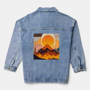 Boho Minimalist Mountain Landscape Denim Jacket