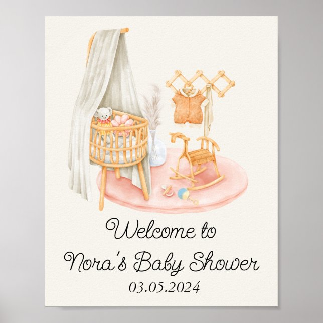 Boho Minimalist Nursery Girl Baby Shower Poster (Front)
