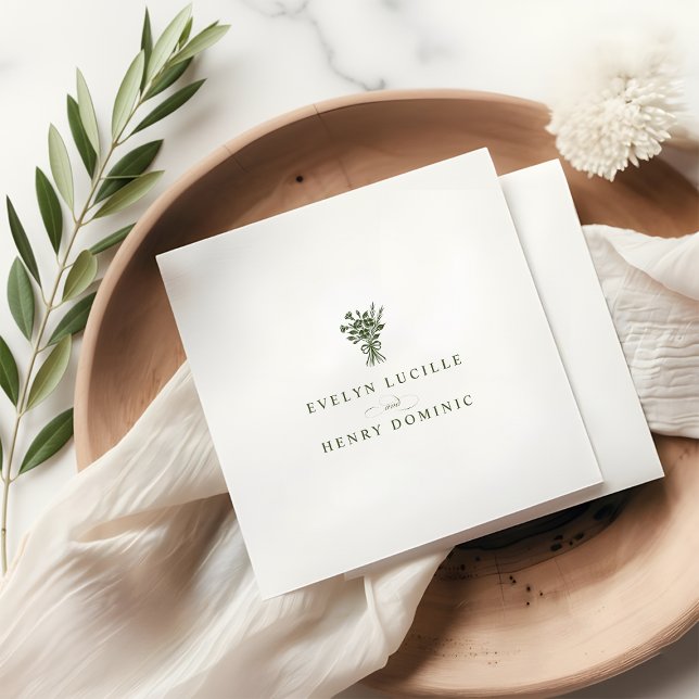 Boho Minimalist Olive Green Wedding Party Napkin (Creator Uploaded)