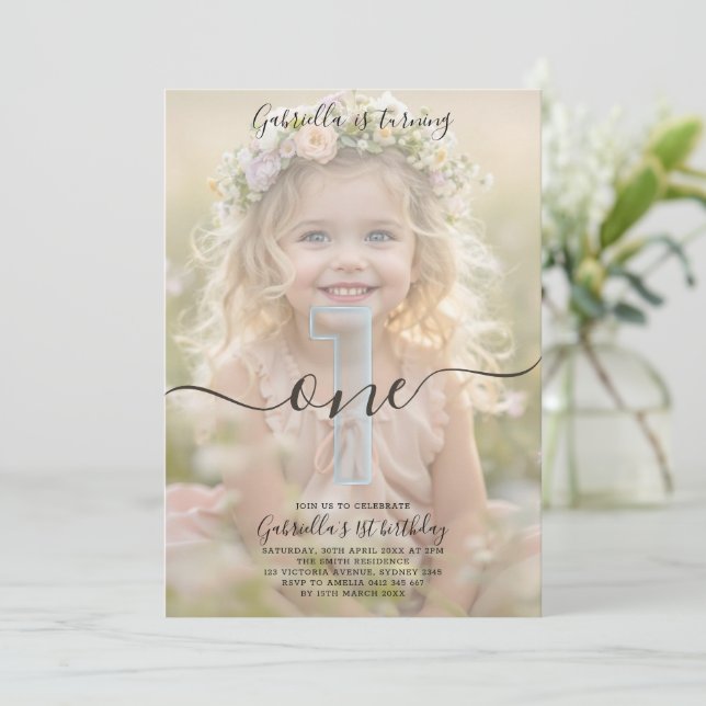 Boho Minimalist One Girl Photo 1st Birthday  Invitation (Standing Front)