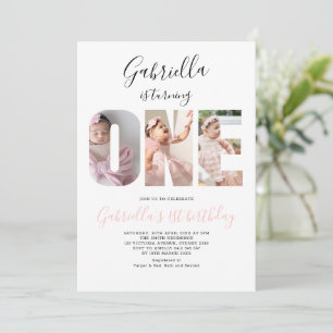 Boho Minimalist One Photo 1st Birthday Invitation