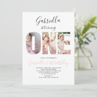 Boho Minimalist One Photo 1st Birthday Invitation
