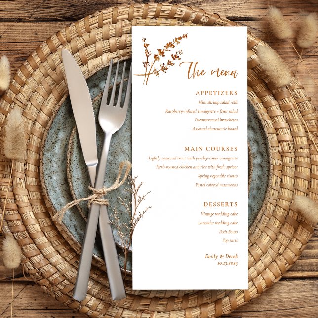 Boho Minimalist Orange Floral Wedding Menu (Creator Uploaded)