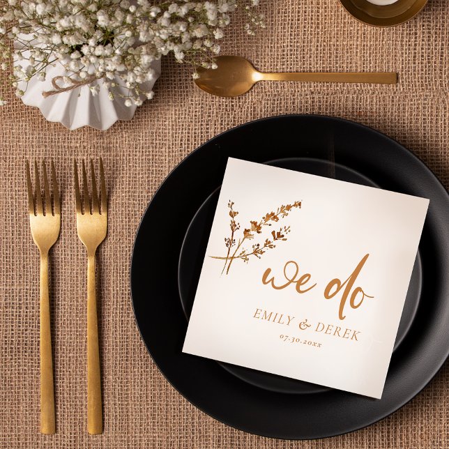 Boho Minimalist Orange Floral Wedding Napkin (Creator Uploaded)