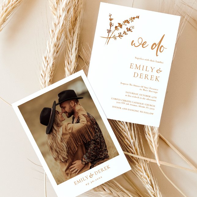 Boho Minimalist Photo Orange Floral Wedding Invitation (Creator Uploaded)