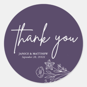 Boho Minimalist Purple Thank You Wedding Favour Classic Round Sticker