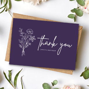 Boho Minimalist Purple Wedding Thank You Postcard