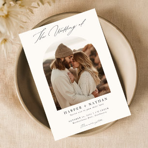 Boho Minimalist QR Code Photo Wedding Invitation