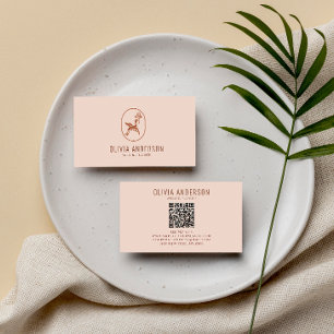 Boho Minimalist QR Code Terracotta Unique Logo Business Card
