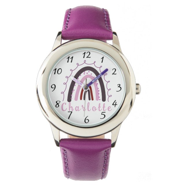 Boho Minimalist Rainbow With Personalised Name  Watch (Front)