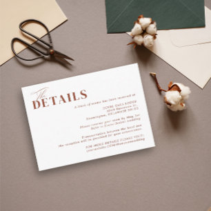 Boho Minimalist Rust Terracotta Wedding Details Enclosure Card