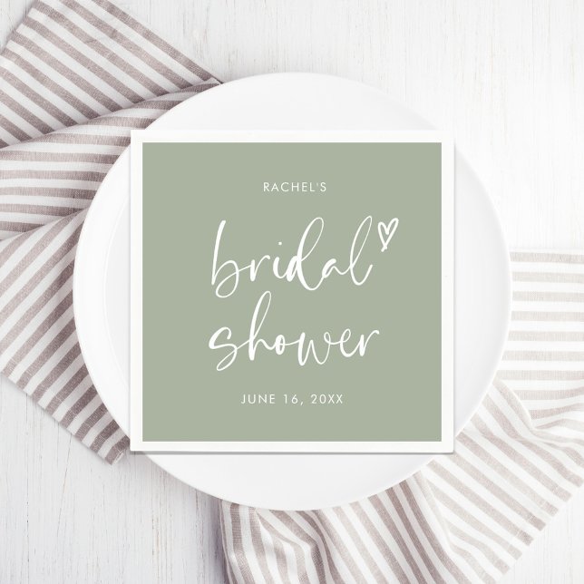 Boho Minimalist Sage Green Bridal Shower Napkin (Creator Uploaded)
