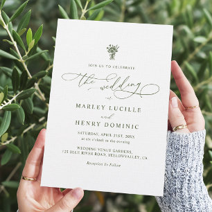 Boho Minimalist Script Olive Green Wedding Invitation