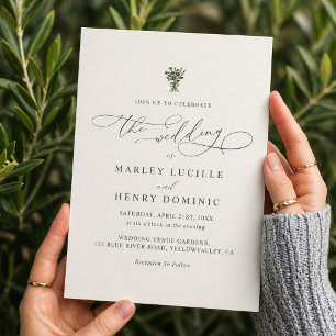 Boho Minimalist Script Olive Green Wedding Invitation