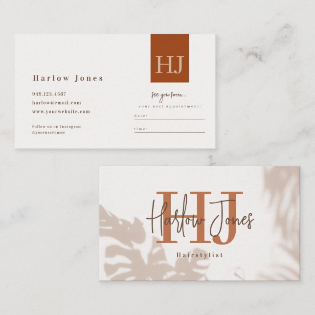Boho Minimalist Signature Terracotta Appointment  Business Card (Front/Back)