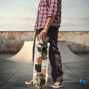 Boho Minimalist Skateboard - Earthy Geometric Leaf