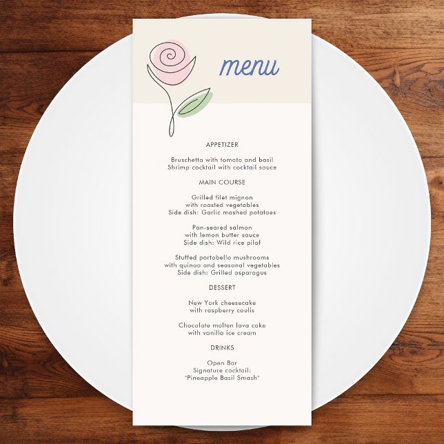 Boho Minimalist Spring Floral Wedding Menu (Creator Uploaded)