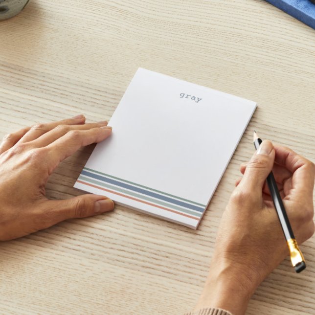 Boho Minimalist Stripes Personalised Notepad (notepad, personalized notepad, minimalist notepad, custom notepad, stripe notepad)