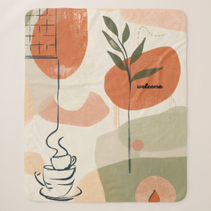 Boho Minimalist Teracotta Vase Floral Illustration Sherpa Blanket
