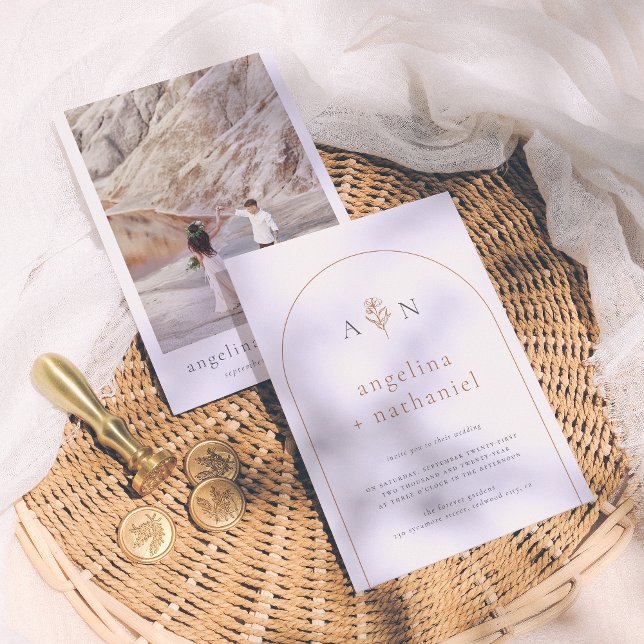 Boho Minimalist Terracotta Arch & Photo Wedding Invitation (Creator Uploaded)